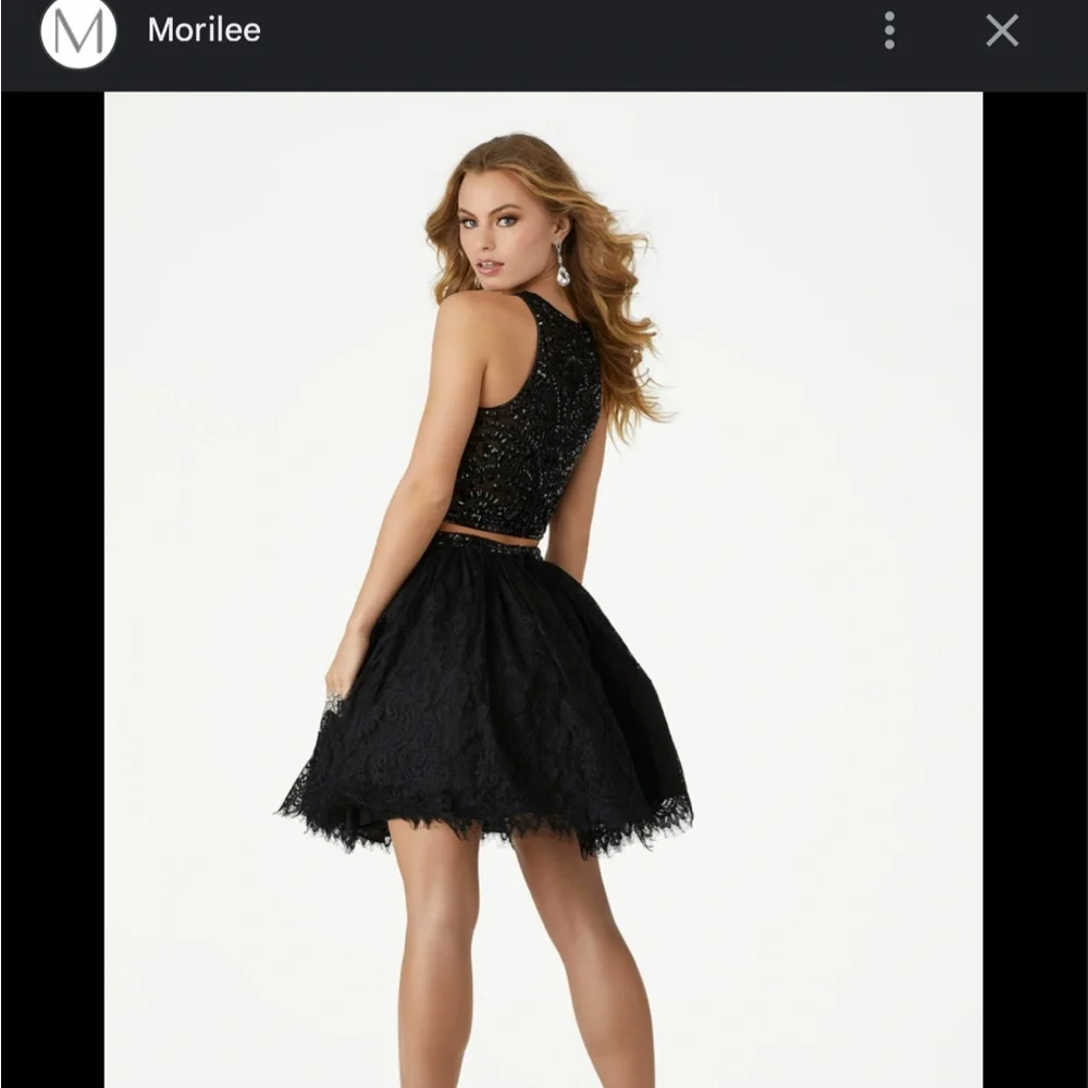 Mori Lee Black Lace Prom Dress - Picture 2 of 11
